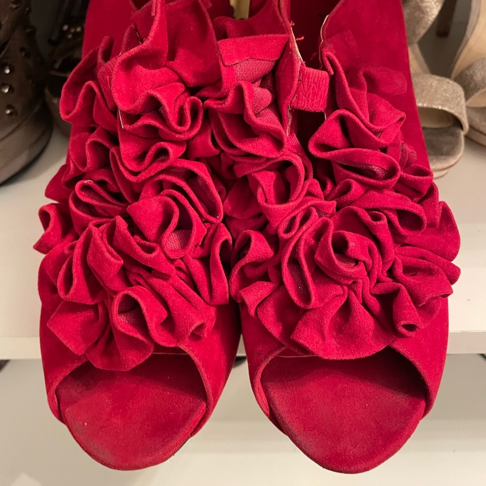 Classy Red FAUX SUEDE Floral design!
